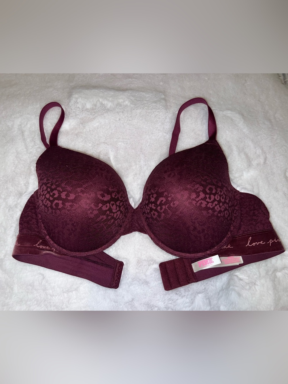 PINK Victoria's Secret Plum Lace-Leopard Push-Up Bra
